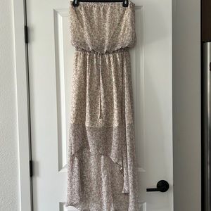 High-Low Strapless Floral Dress